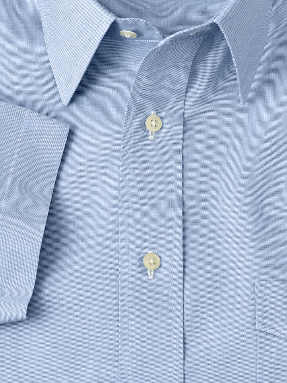 Non-Iron Cotton Pinpoint Solid Point Collar Short Sleeve Dress Shirt - Blue - Image 6