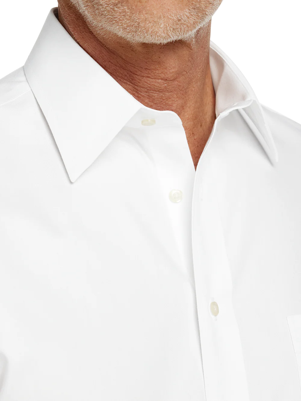 Non-Iron Cotton Pinpoint Solid Point Collar Short Sleeve Dress Shirt - White - Image 3
