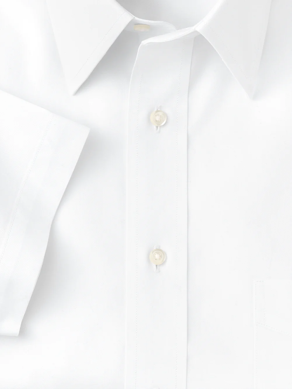 Non-Iron Cotton Pinpoint Solid Point Collar Short Sleeve Dress Shirt - White - Image 6