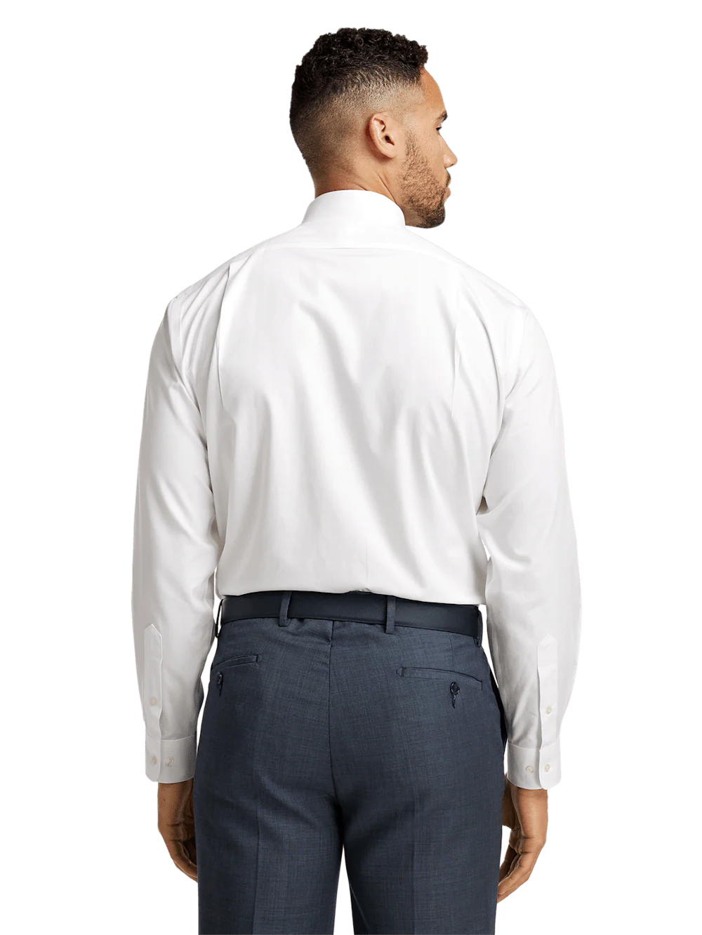 Non-Iron Cotton Pinpoint Solid Snap Tab Collar Dress Shirt - White - Image 5