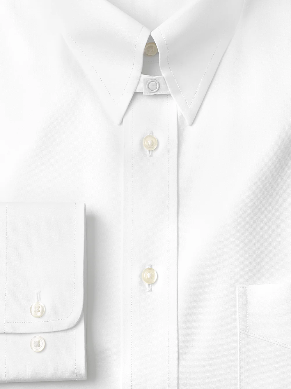 Non-Iron Cotton Pinpoint Solid Snap Tab Collar Dress Shirt - White - Image 6
