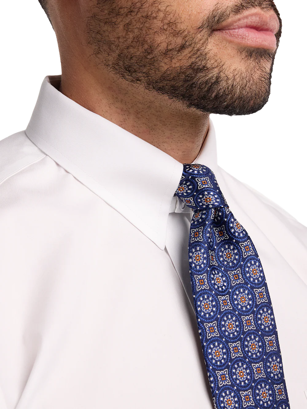 Non-Iron Cotton Pinpoint Solid Snap Tab Collar French Cuff Dress Shirt - White - Image 3