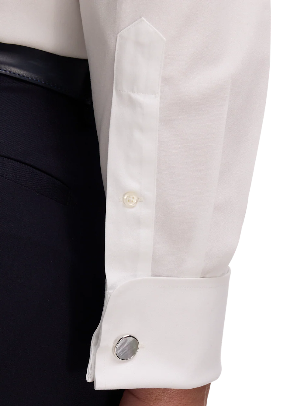 Non-Iron Cotton Pinpoint Solid Snap Tab Collar French Cuff Dress Shirt - White - Image 4
