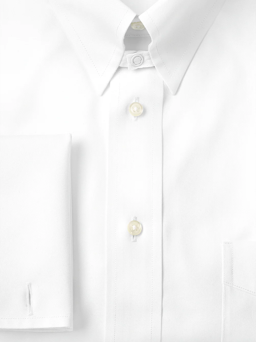 Non-Iron Cotton Pinpoint Solid Snap Tab Collar French Cuff Dress Shirt - White - Image 6
