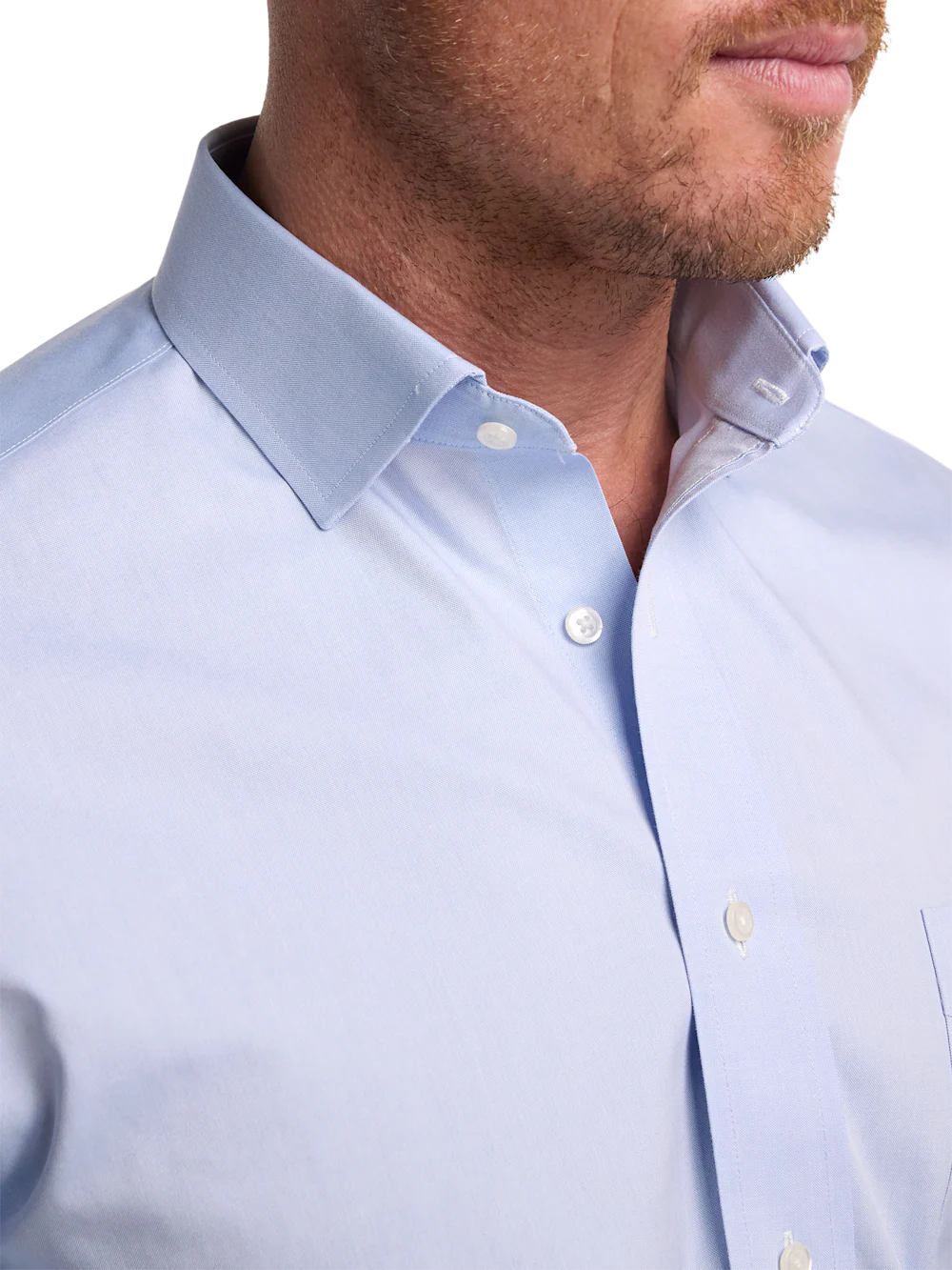 Non-Iron Cotton Pinpoint Solid Spread Collar Dress Shirt - Blue - Image 3