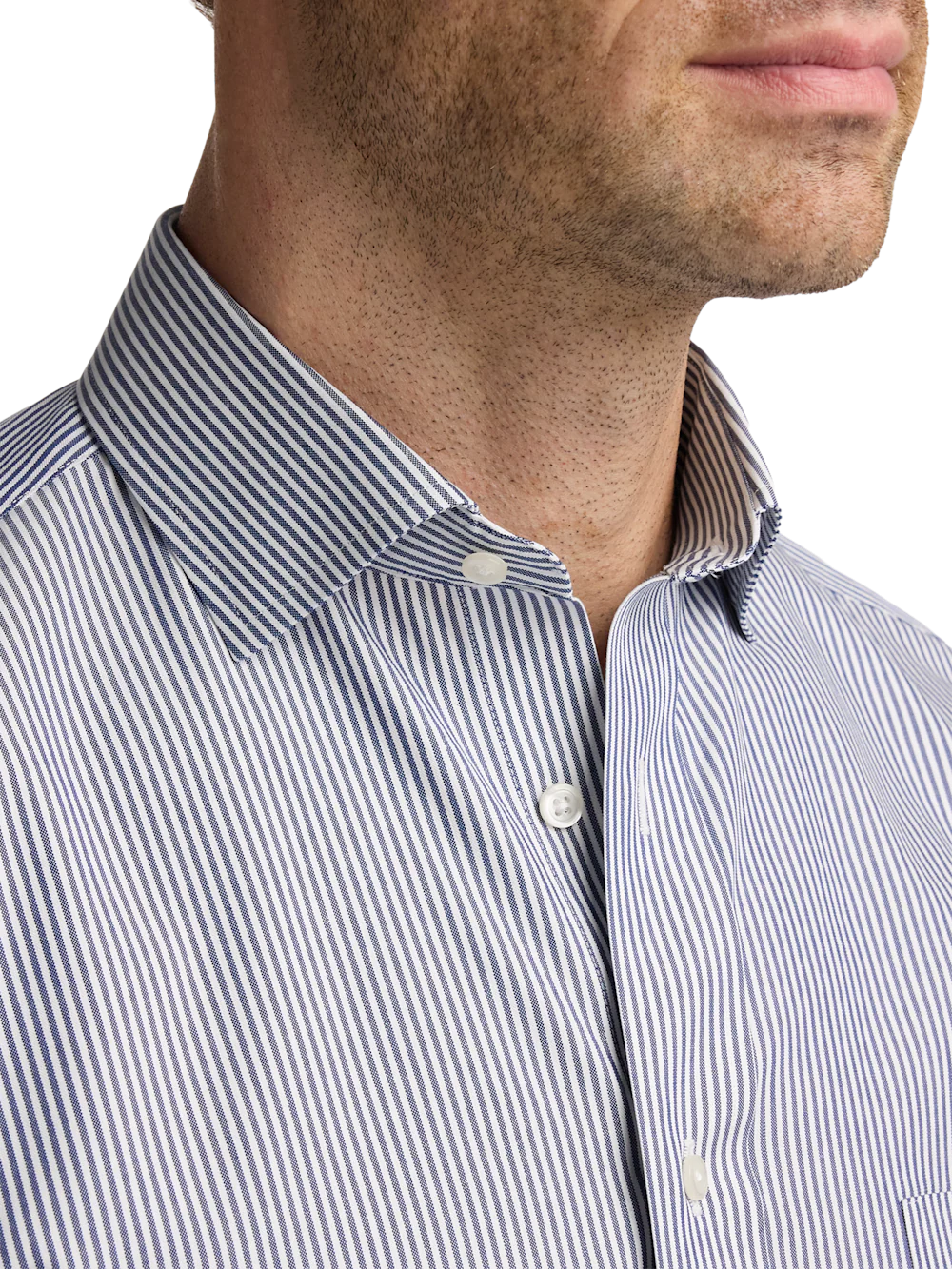 Non-Iron Cotton Pinpoint Solid Spread Collar Dress Shirt - Blue Stripe - Image 3