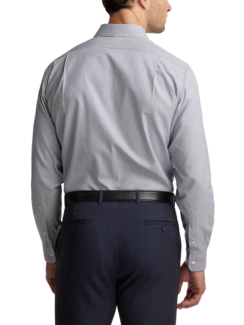 Non-Iron Cotton Pinpoint Solid Spread Collar Dress Shirt - Blue Stripe - Image 5