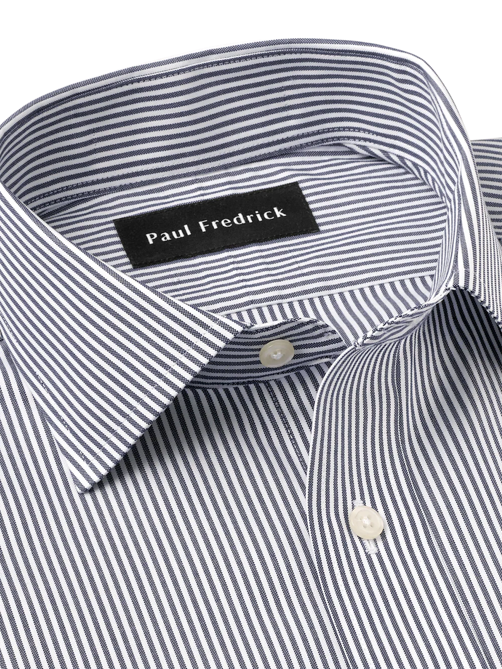 Non-Iron Cotton Pinpoint Solid Spread Collar Dress Shirt - Blue Stripe - Image 7