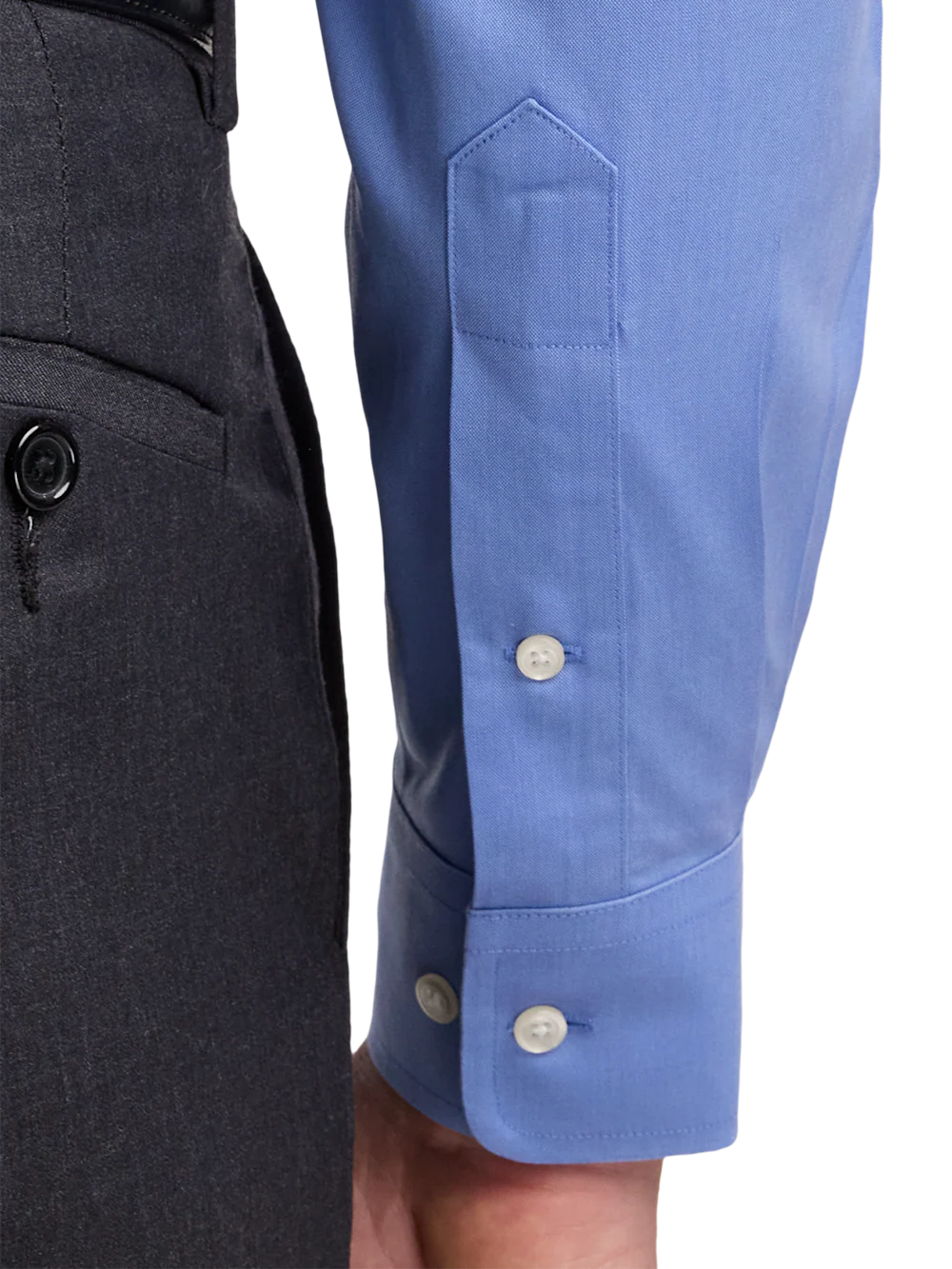 Non-Iron Cotton Pinpoint Solid Spread Collar Dress Shirt - French Blue - Image 4