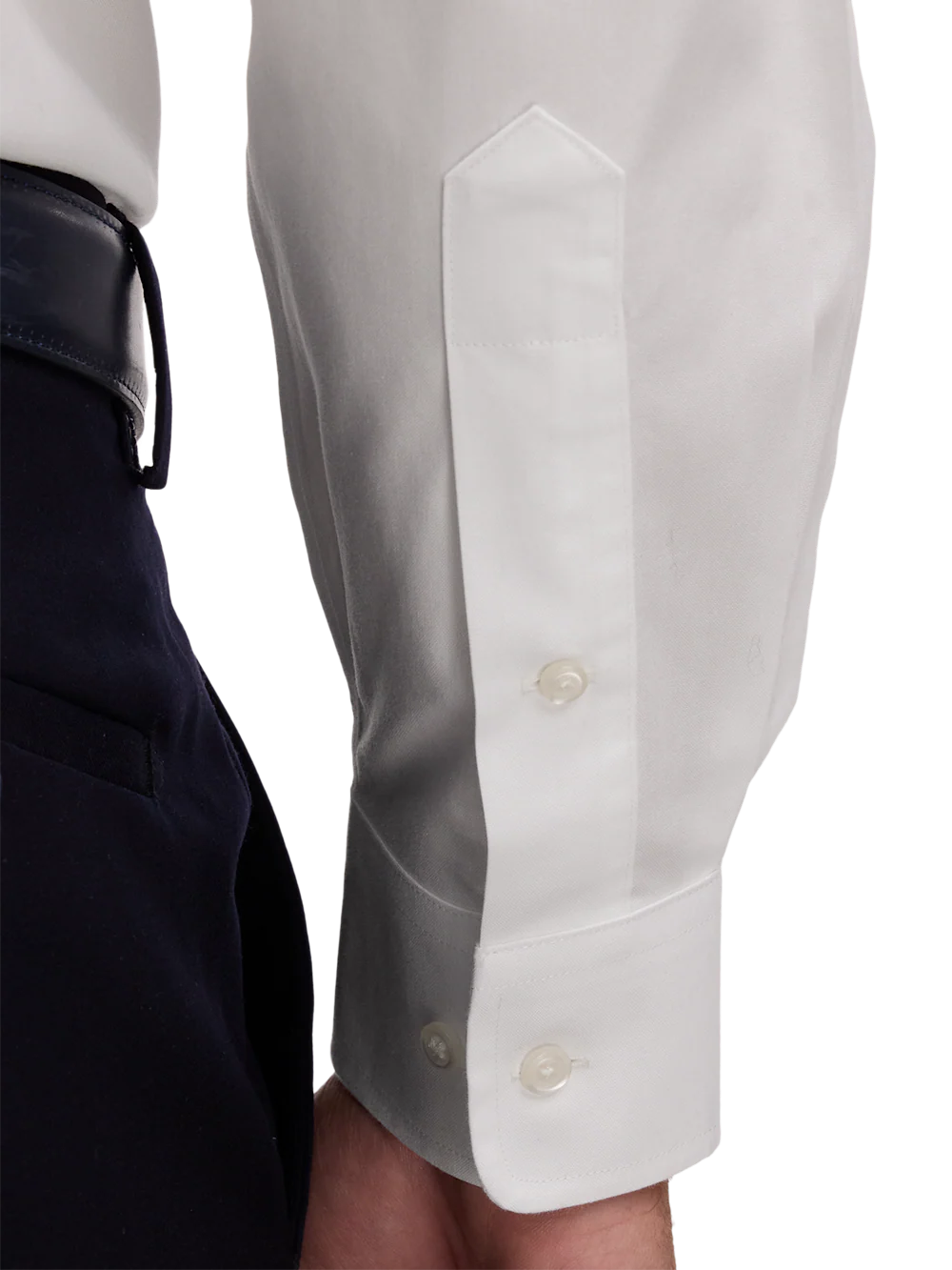 Non-Iron Cotton Pinpoint Solid Spread Collar Dress Shirt - White - Image 4