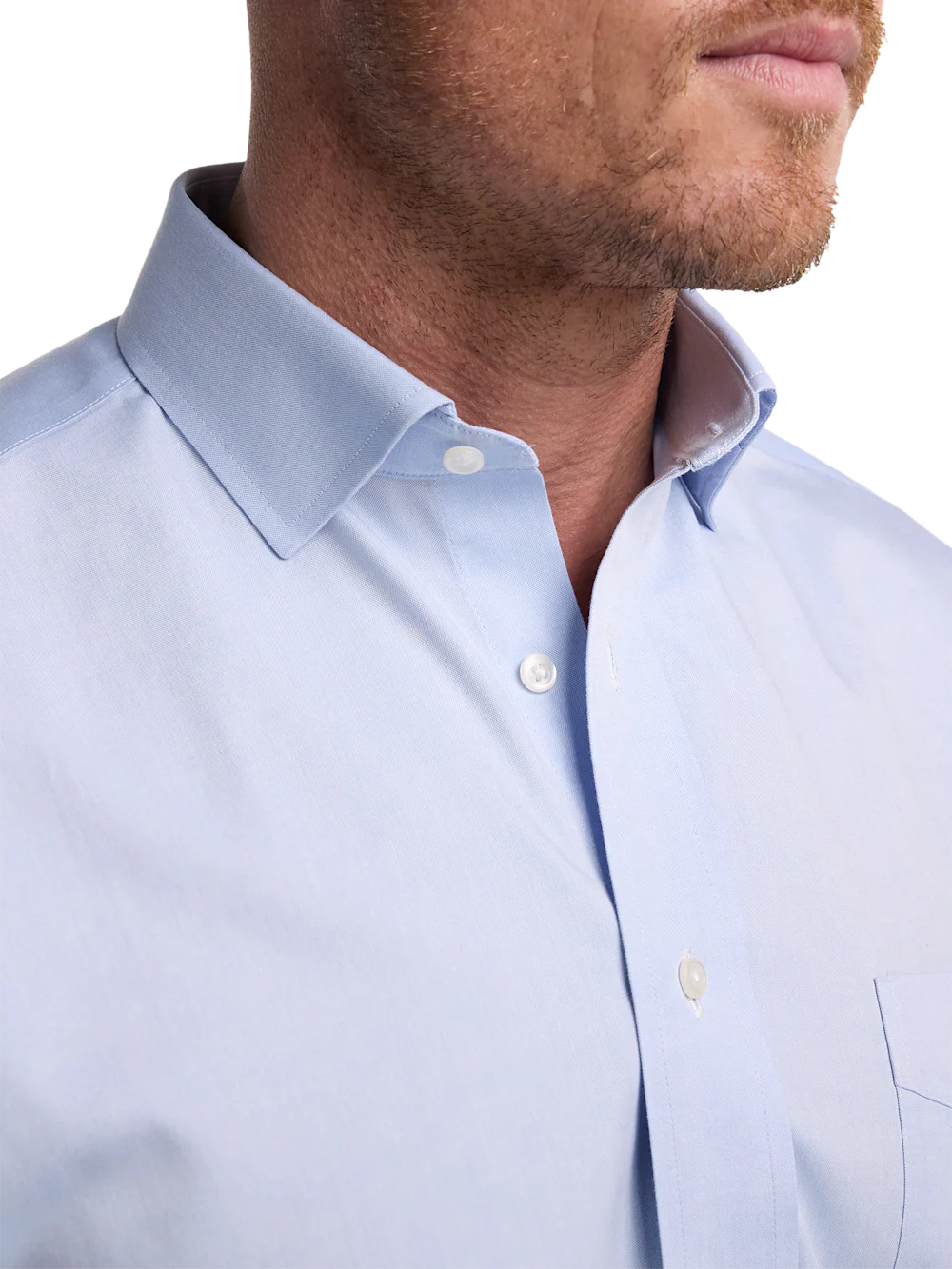 Non-Iron Cotton Pinpoint Solid Spread Collar French Cuff Dress Shirt - Blue - Image 3