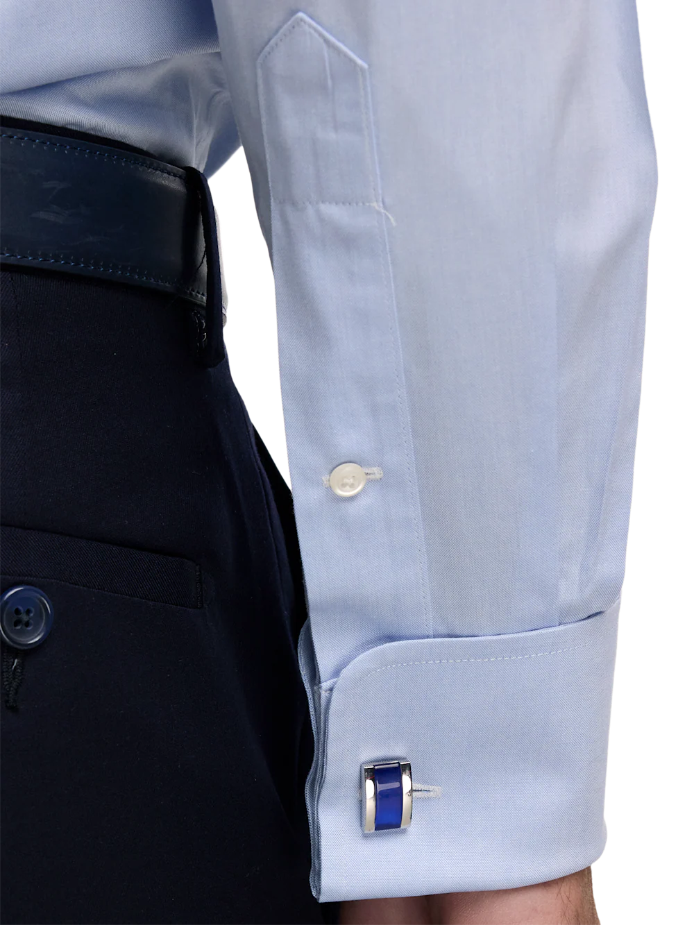 Non-Iron Cotton Pinpoint Solid Spread Collar French Cuff Dress Shirt - Blue - Image 4