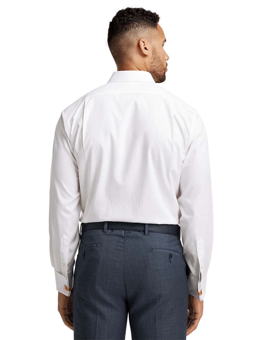 Non-Iron Cotton Pinpoint Solid Spread Collar French Cuff Dress Shirt - White - Image 5