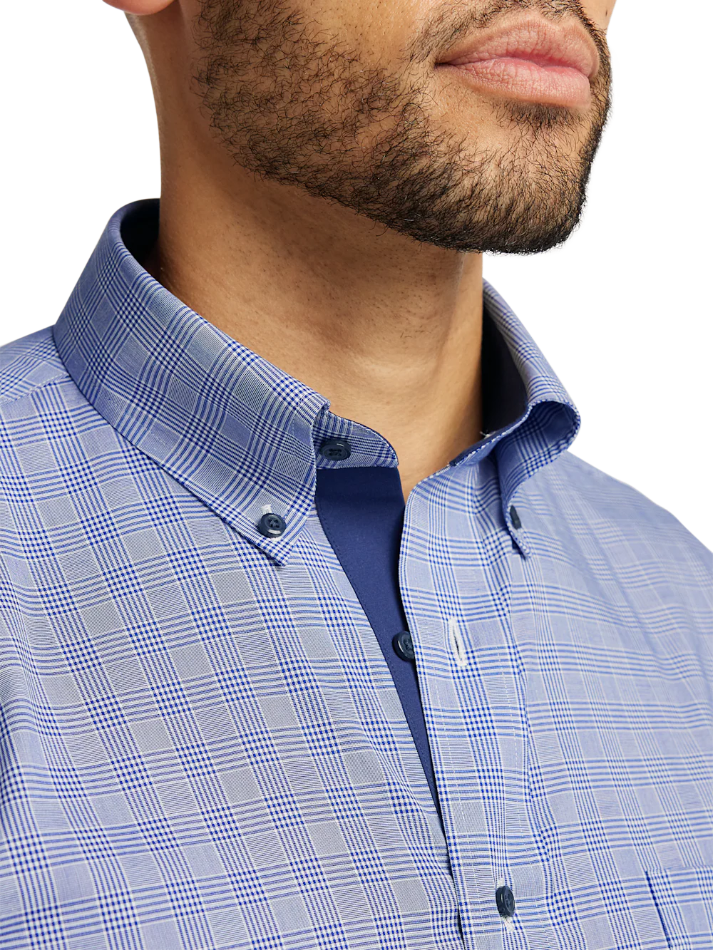 Non-Iron Cotton Plaid Dress Shirt With Contrast Trim - Sodalite - Image 3