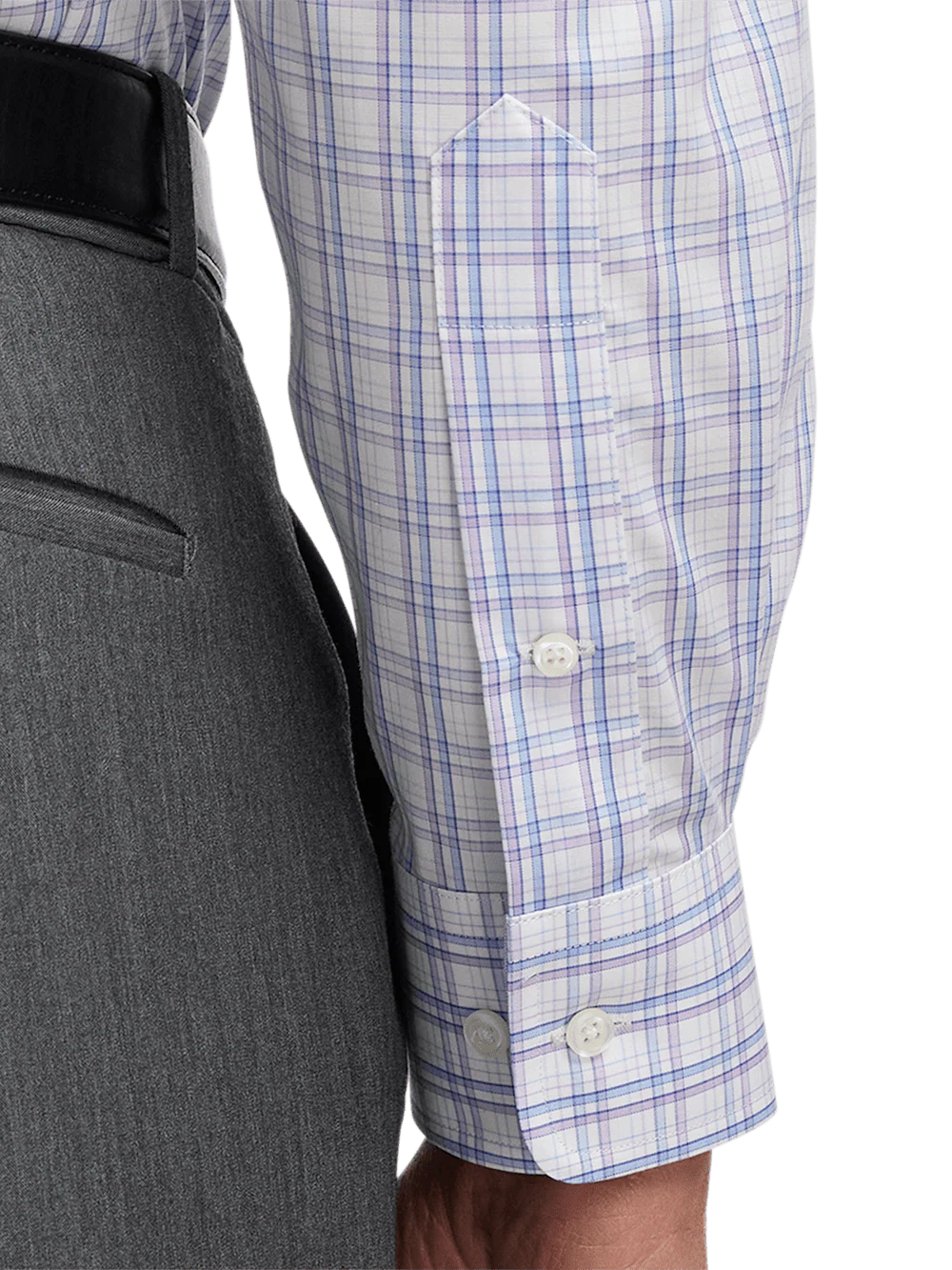 Non-Iron Cotton Plaid Dress Shirt With Contrast Trim - Blue/purple - Image 4