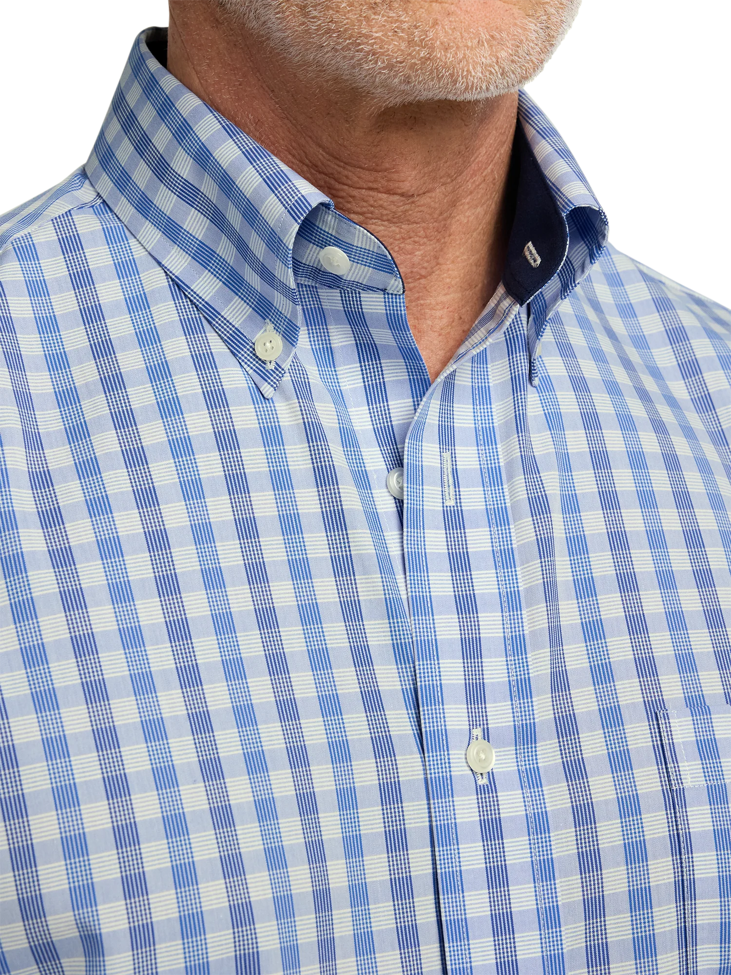 Non-Iron Cotton Plaid Dress Shirt With Contrast Trim - Blue - Image 3