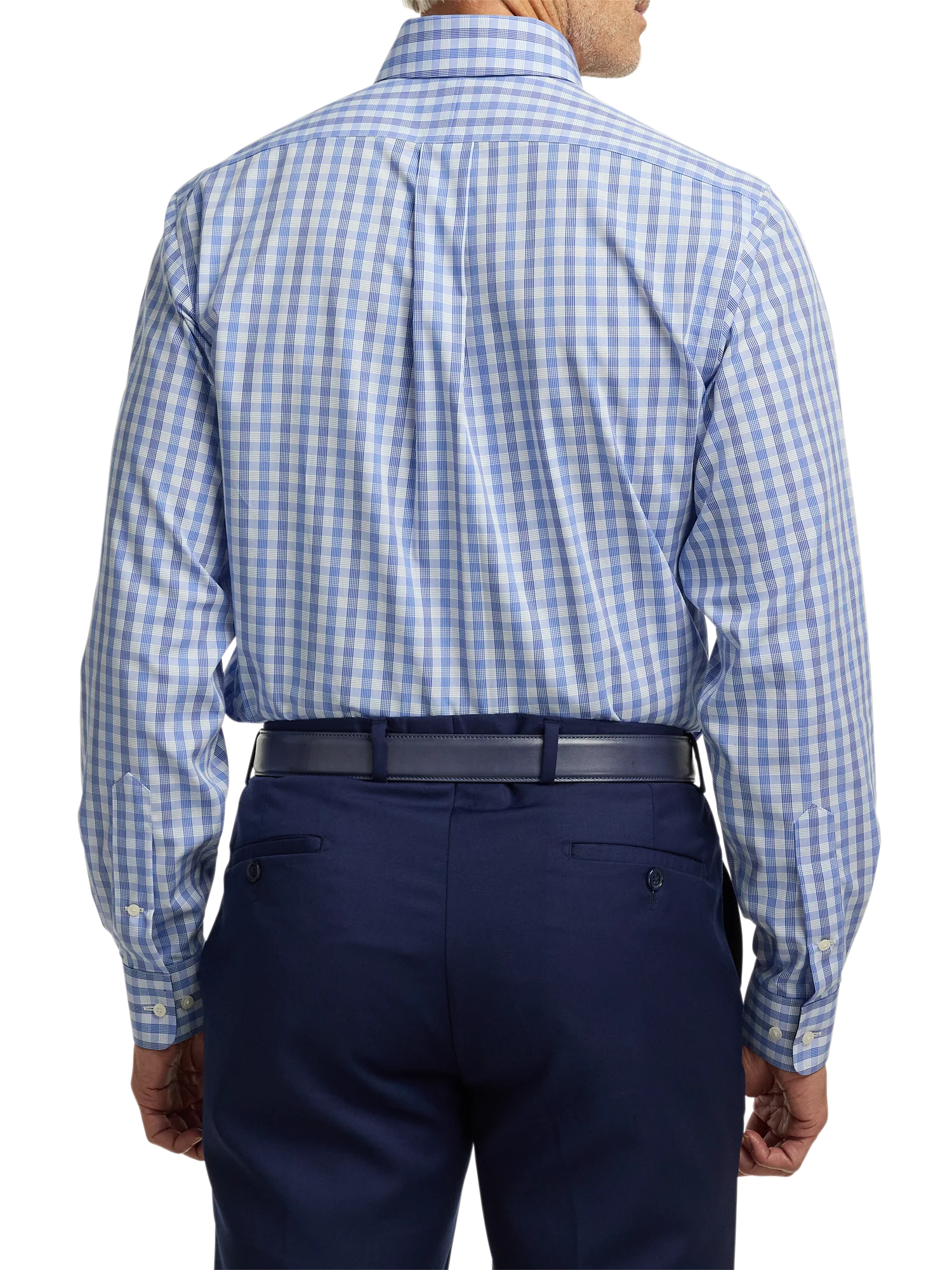 Non-Iron Cotton Plaid Dress Shirt With Contrast Trim - Blue - Image 5