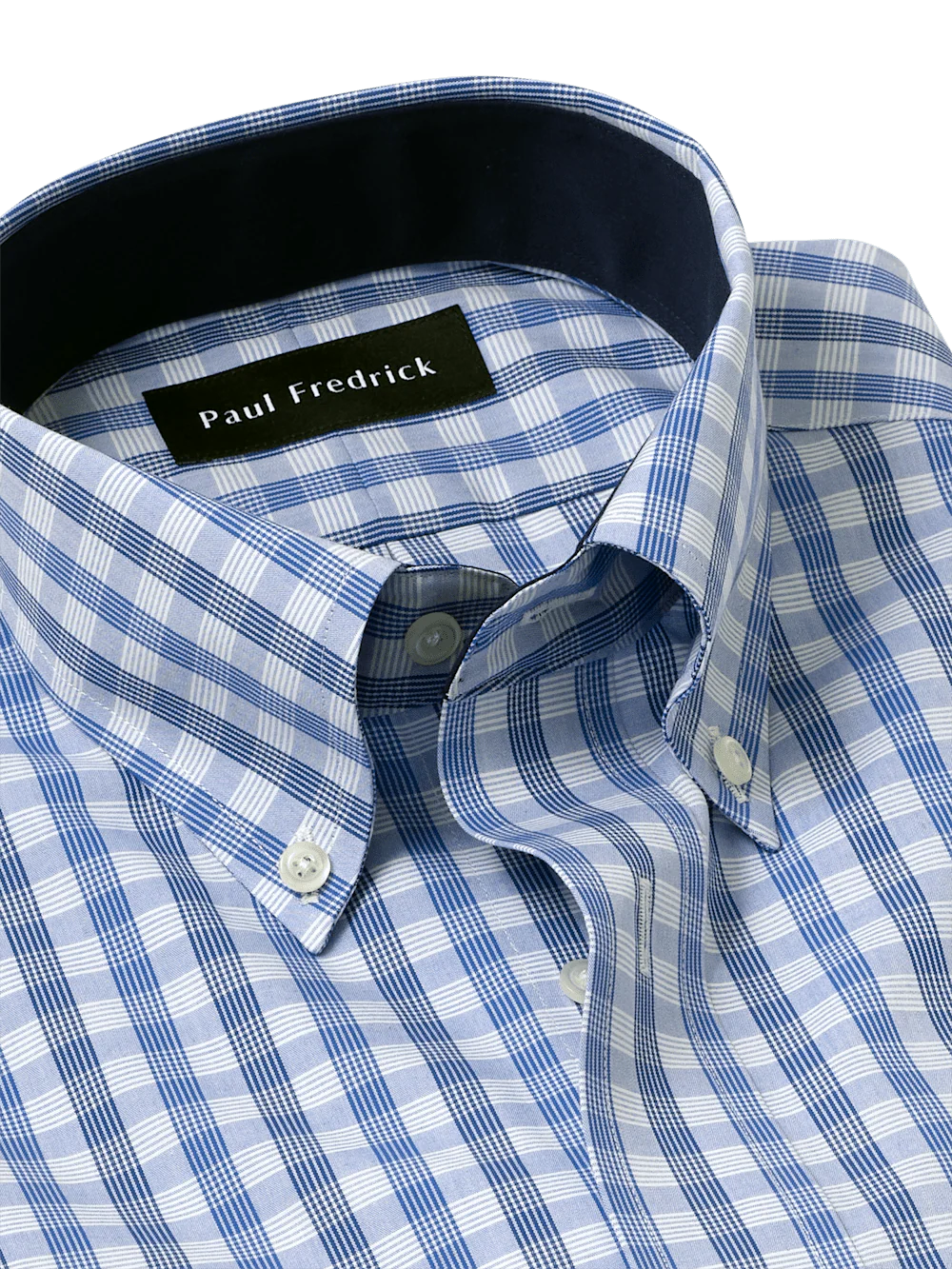 Non-Iron Cotton Plaid Dress Shirt With Contrast Trim - Blue - Image 7