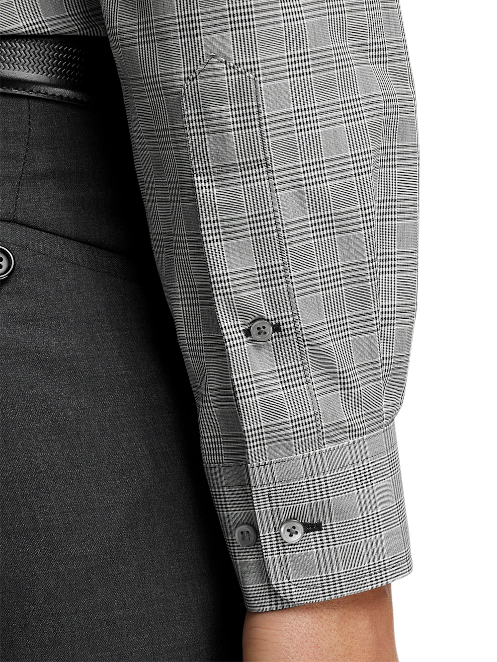 Non-Iron Cotton Plaid Dress Shirt With Contrast Trim - Black - Image 4