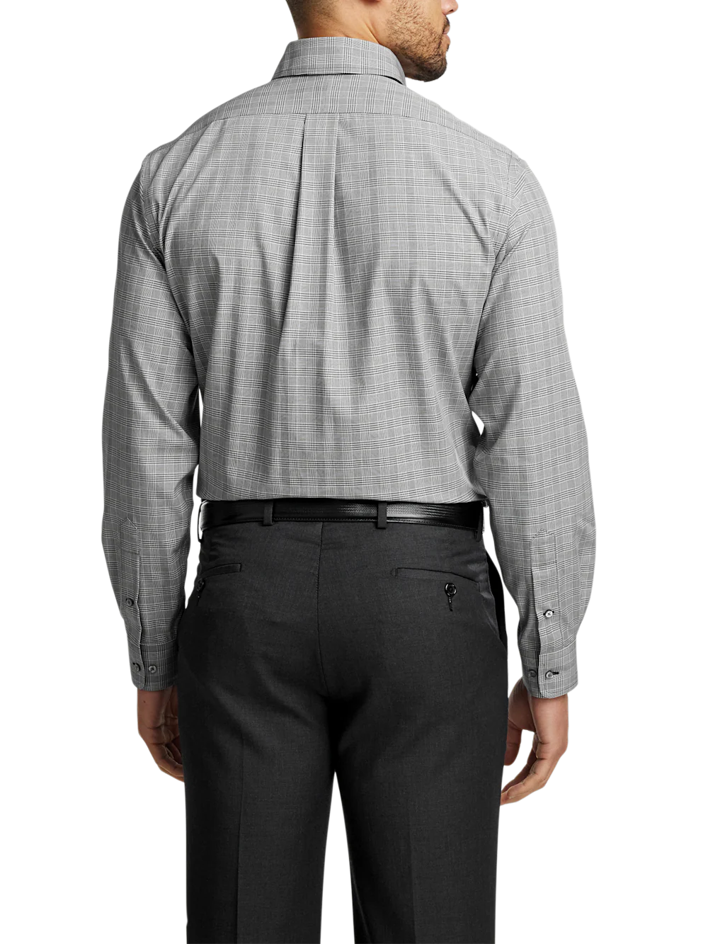 Non-Iron Cotton Plaid Dress Shirt With Contrast Trim - Black - Image 5