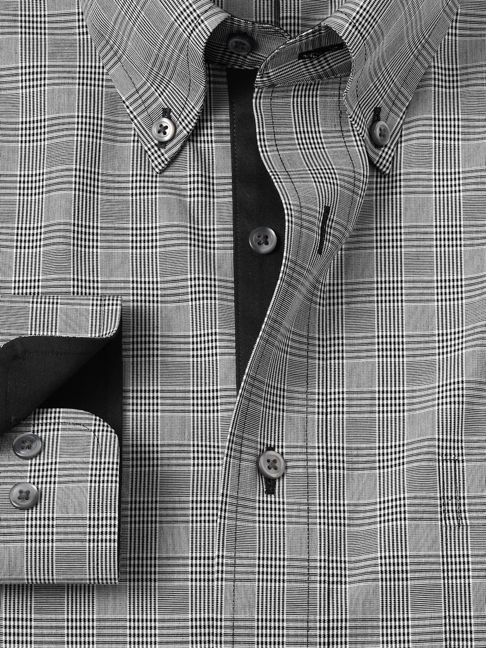 Non-Iron Cotton Plaid Dress Shirt With Contrast Trim - Black - Image 6