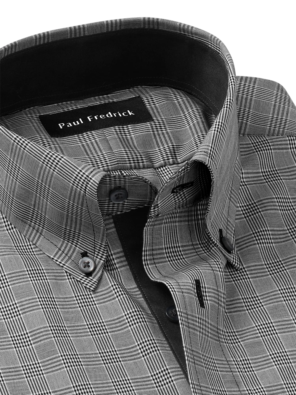 Non-Iron Cotton Plaid Dress Shirt With Contrast Trim - Black - Image 7