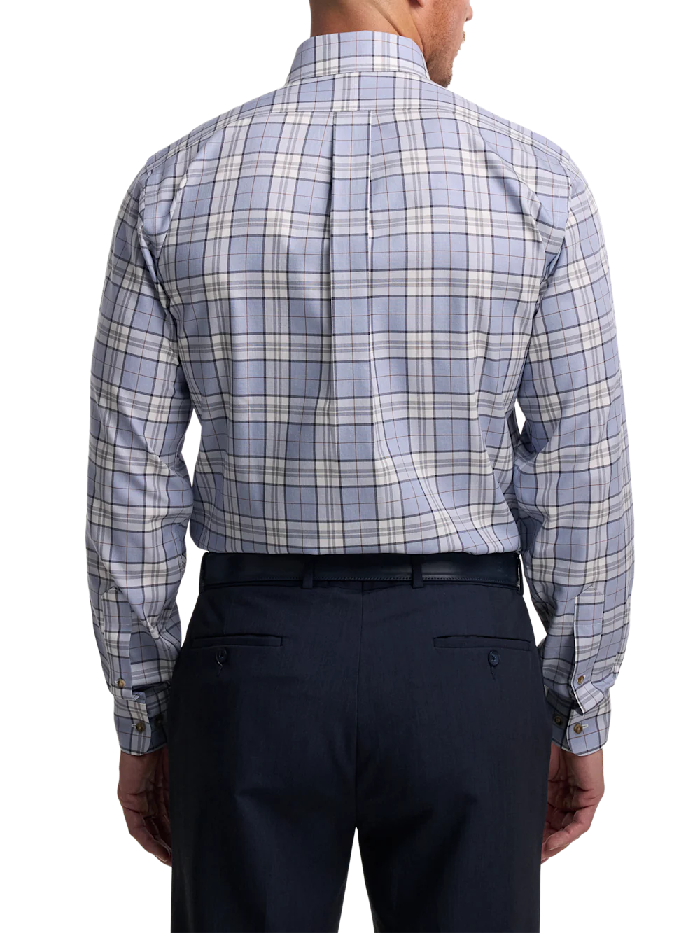 Non-Iron Cotton Plaid Dress Shirt With Contrast Trim - Blue - Image 5