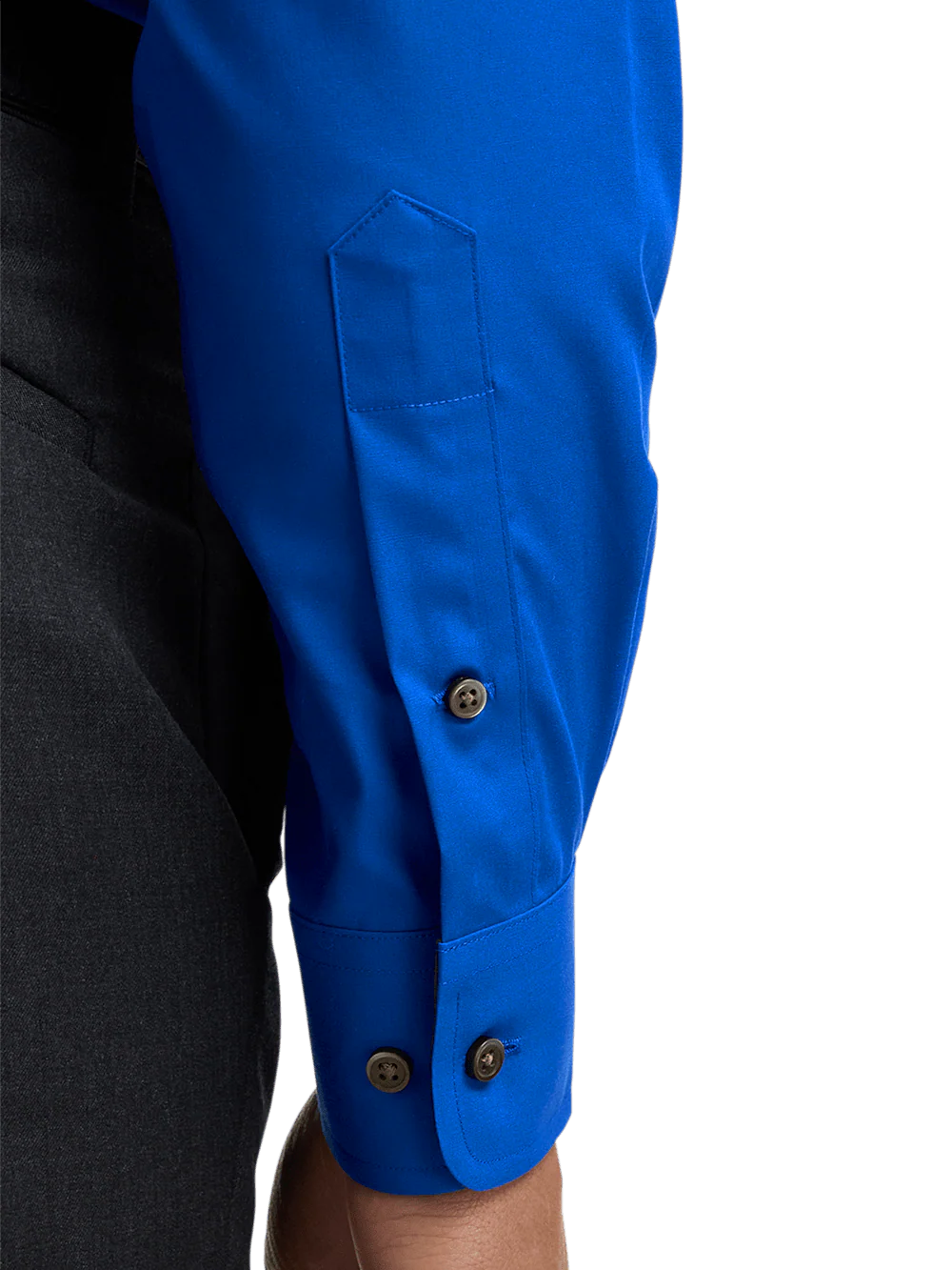 Non-Iron Cotton Solid Dress Shirt With Contrast Trim - Cobalt - Image 4