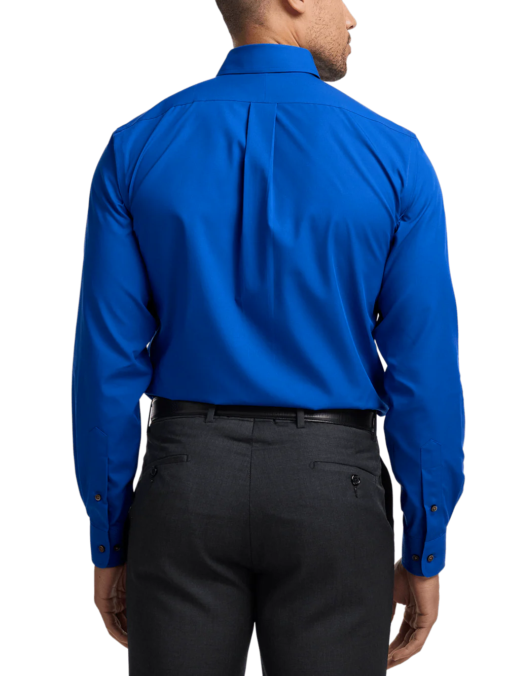 Non-Iron Cotton Solid Dress Shirt With Contrast Trim - Cobalt - Image 5