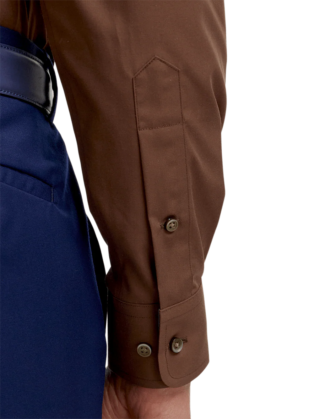Non-Iron Cotton Solid Dress Shirt With Contrast Trim - Brown - Image 4