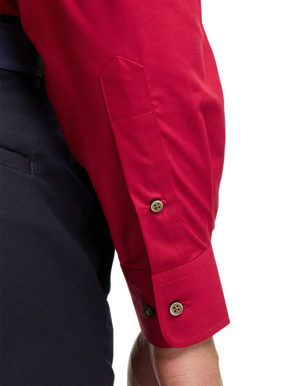 Non-Iron Cotton Solid Dress Shirt With Contrast Trim - Red - Image 4