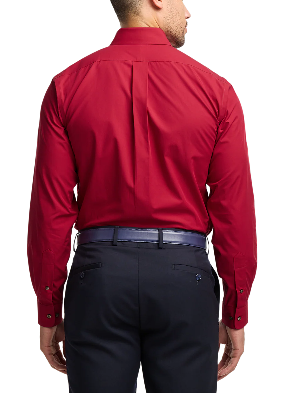 Non-Iron Cotton Solid Dress Shirt With Contrast Trim - Red - Image 5