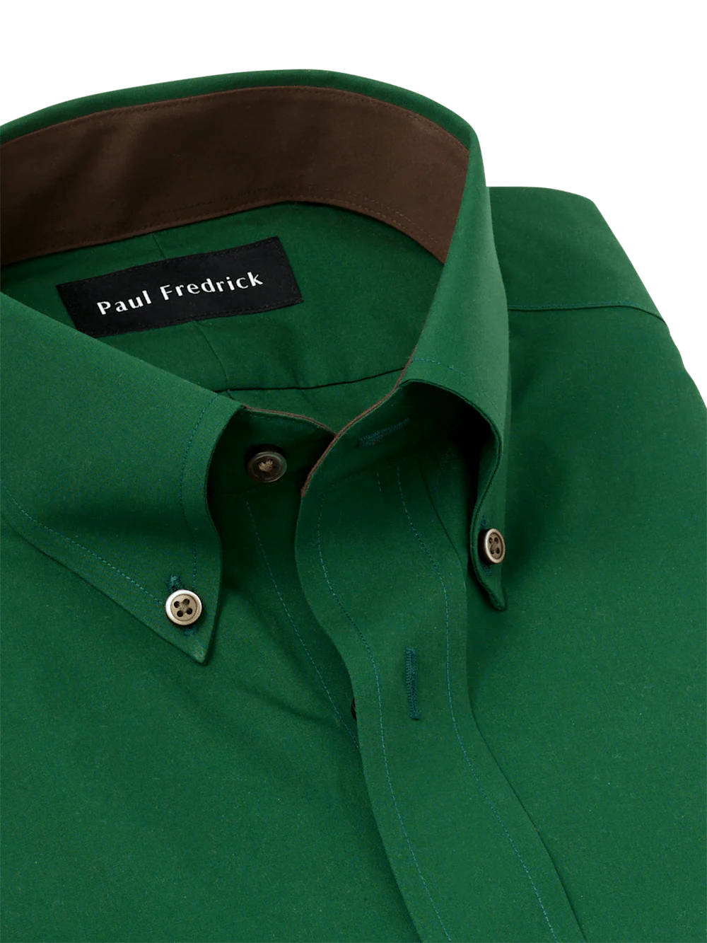 Non-Iron Cotton Solid Dress Shirt With Contrast Trim - Green - Image 7