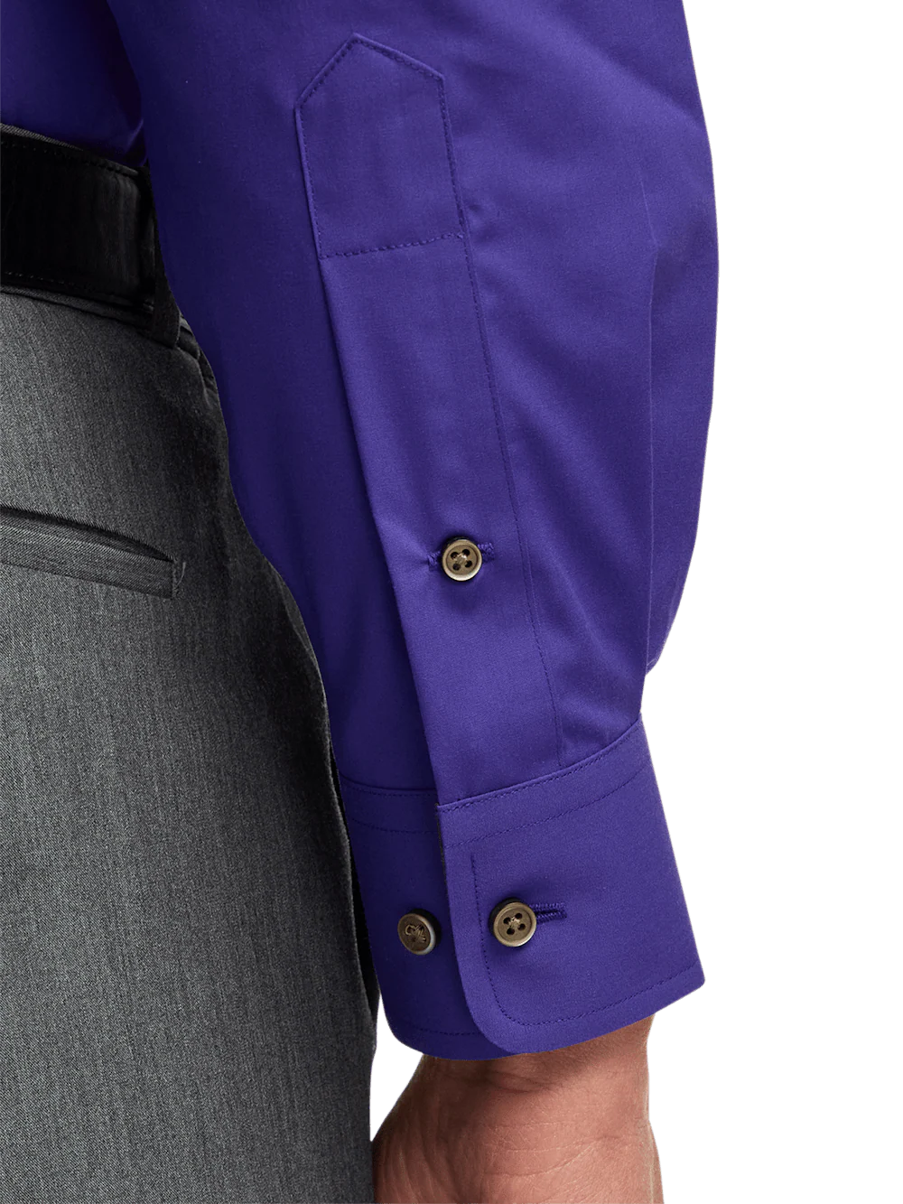 Non-Iron Cotton Solid Dress Shirt With Contrast Trim - Purple - Image 4