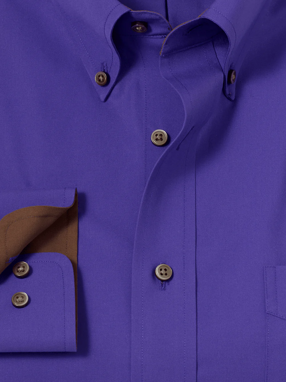 Non-Iron Cotton Solid Dress Shirt With Contrast Trim - Purple - Image 6