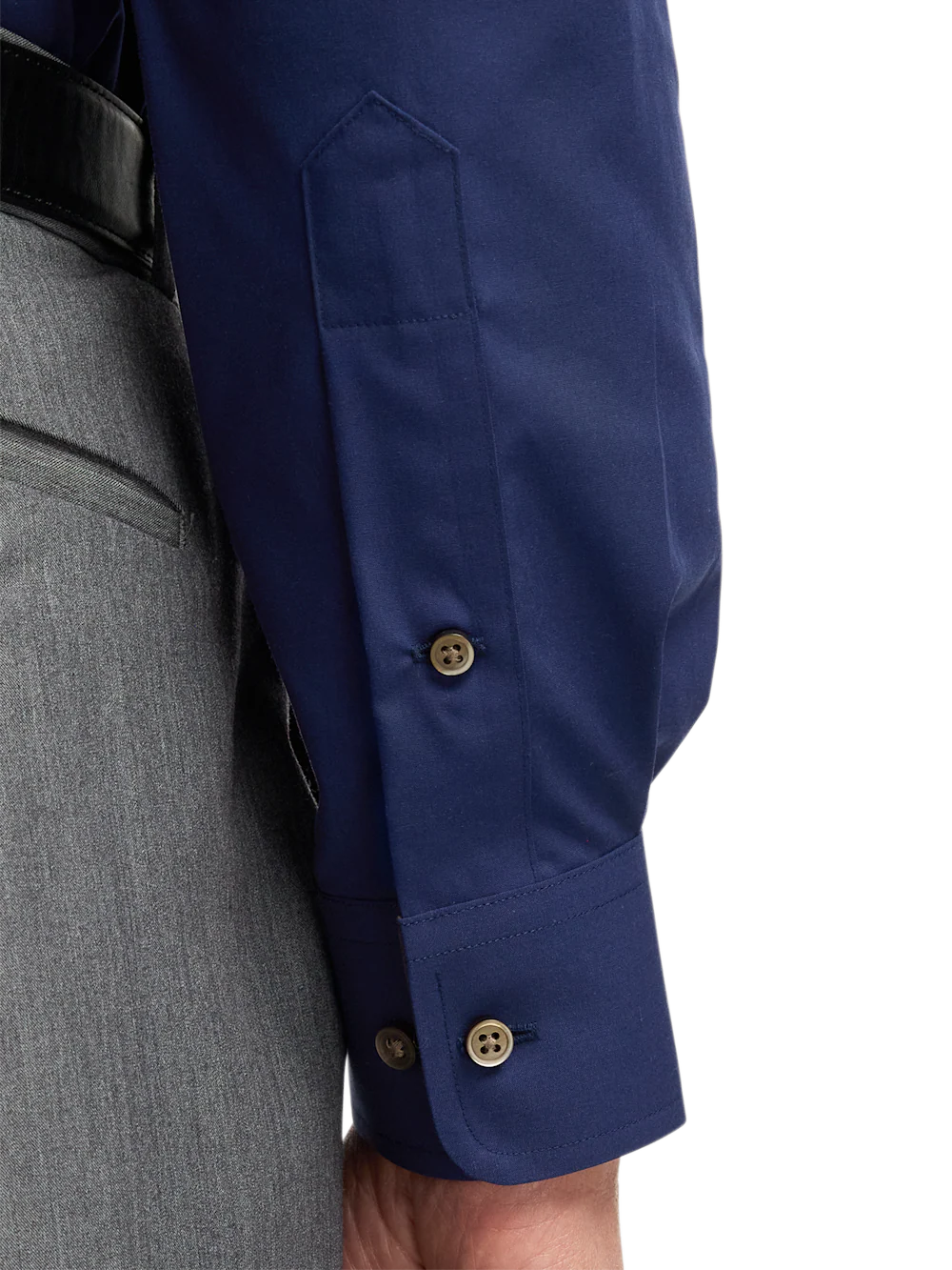 Non-Iron Cotton Solid Dress Shirt With Contrast Trim - Navy - Image 4