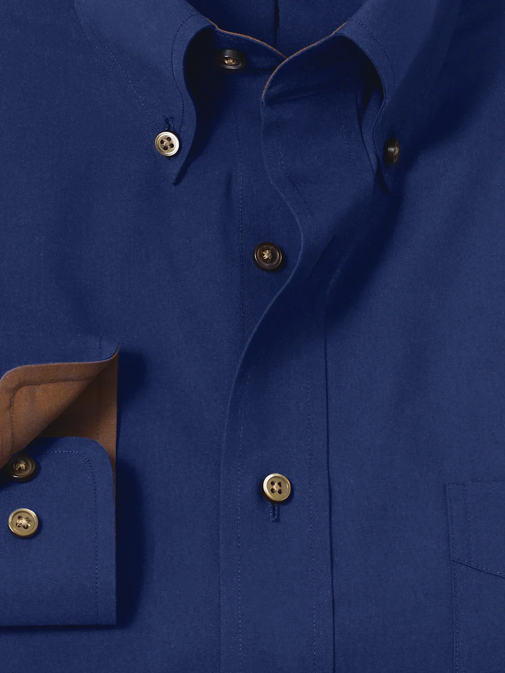 Non-Iron Cotton Solid Dress Shirt With Contrast Trim - Navy - Image 6