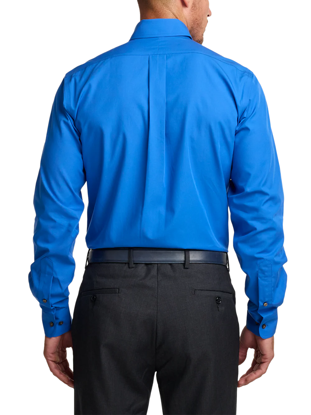 Non-Iron Cotton Solid Dress Shirt With Contrast Trim - Cobalt - Image 5