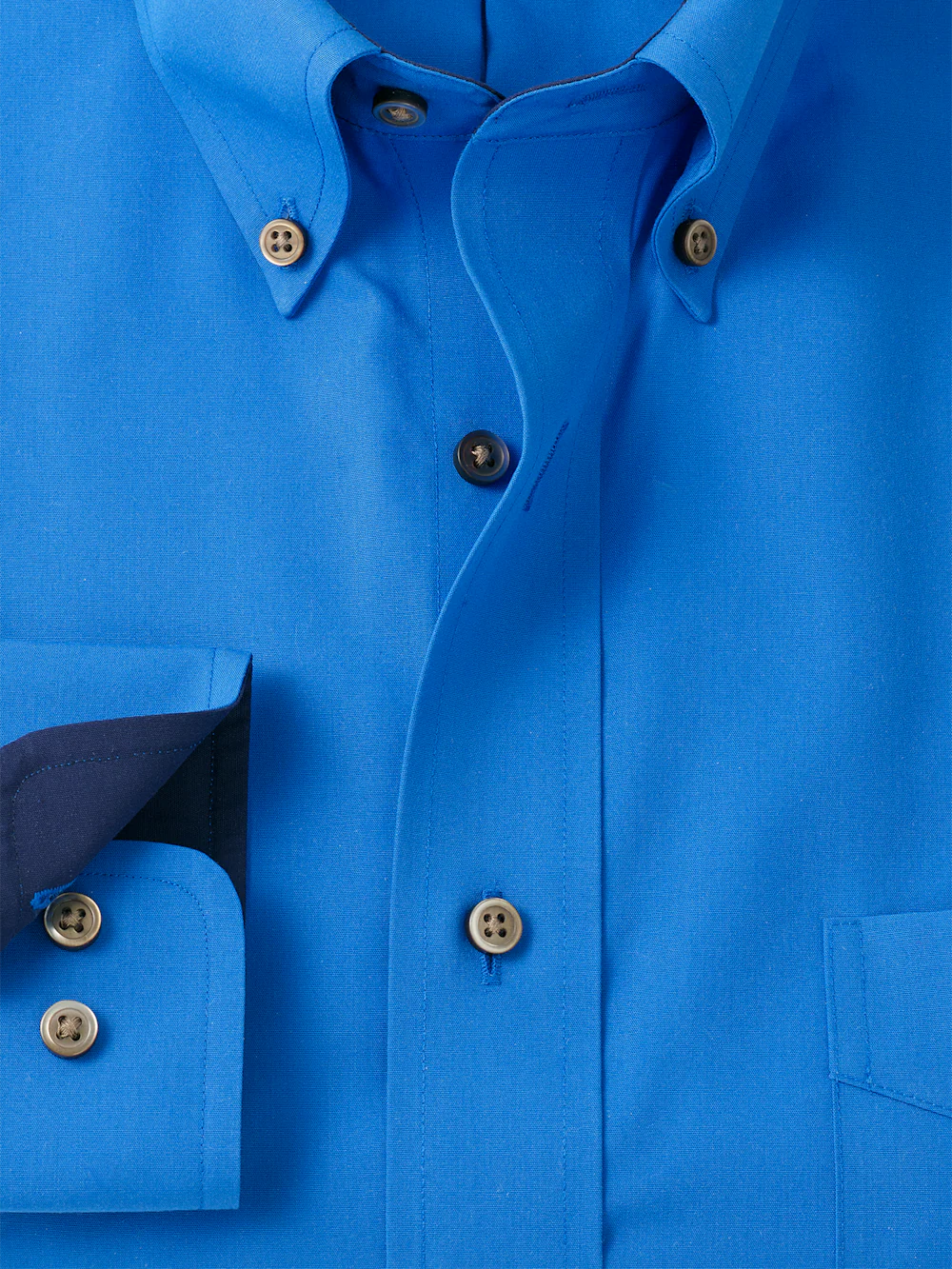 Non-Iron Cotton Solid Dress Shirt With Contrast Trim - Cobalt - Image 6