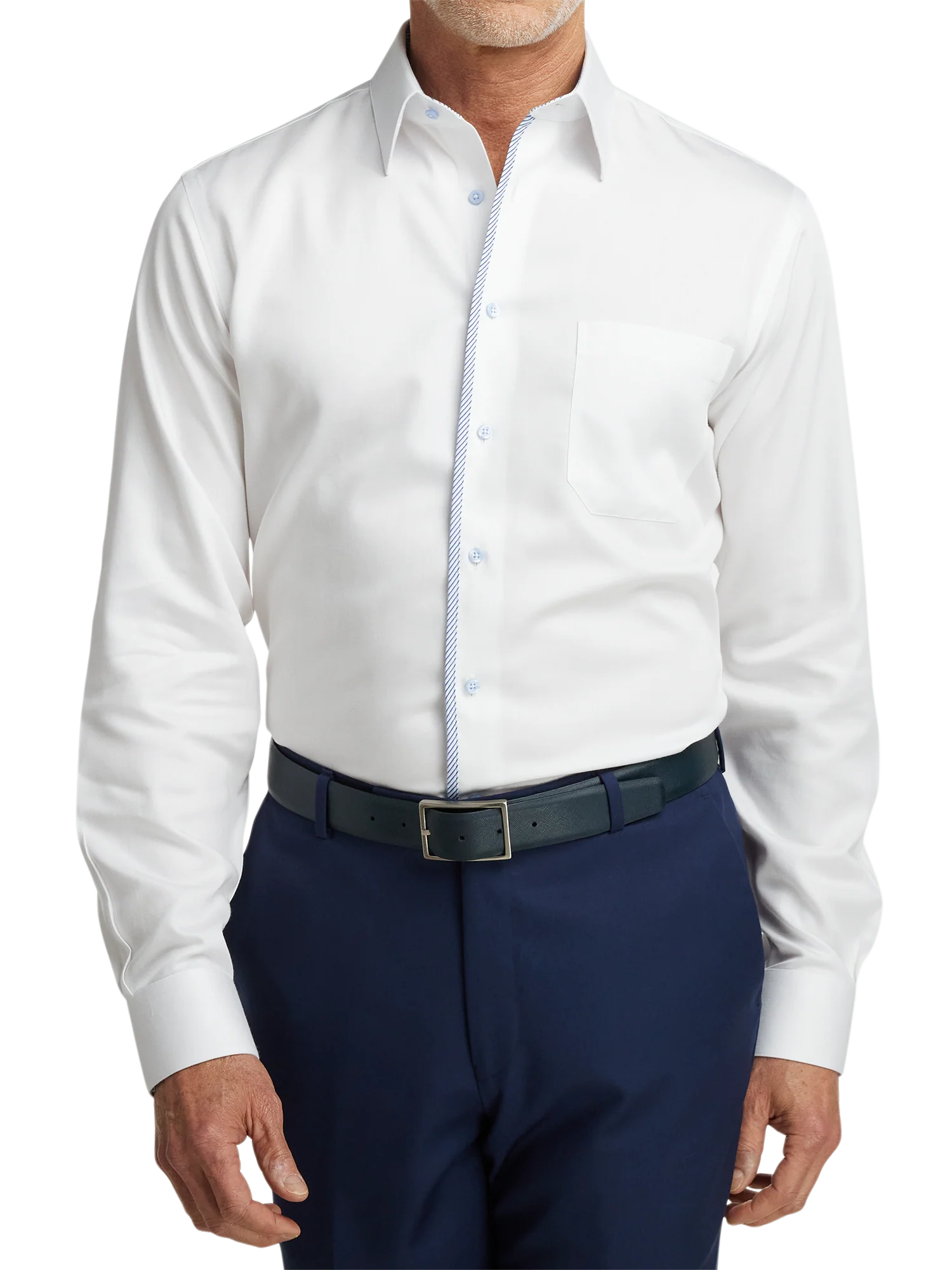 Non-Iron Cotton Solid Dress Shirt With Contrast Trim - White - Image 2