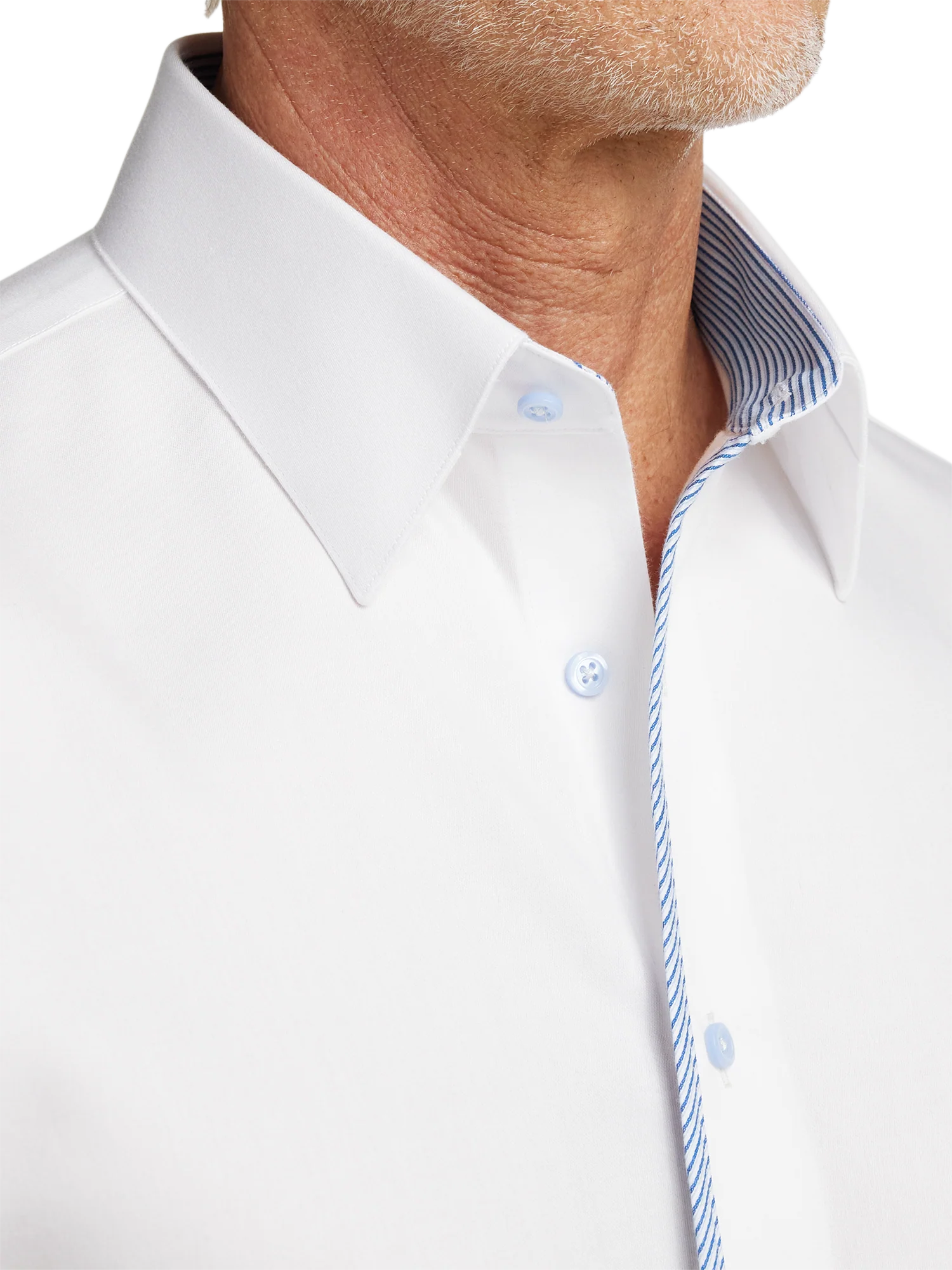 Non-Iron Cotton Solid Dress Shirt With Contrast Trim - White - Image 3