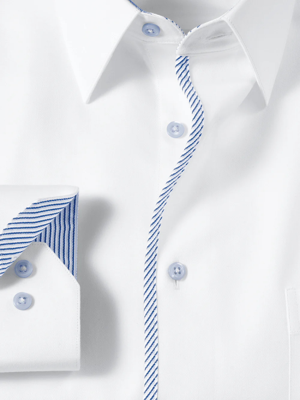 Non-Iron Cotton Solid Dress Shirt With Contrast Trim - White - Image 6