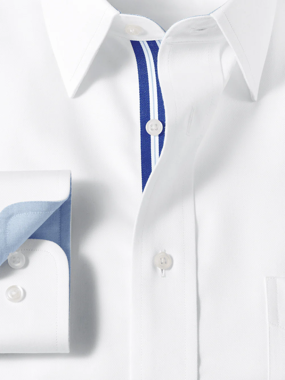 Non-Iron Cotton Solid Dress Shirt With Contrast Trim - White - Image 6