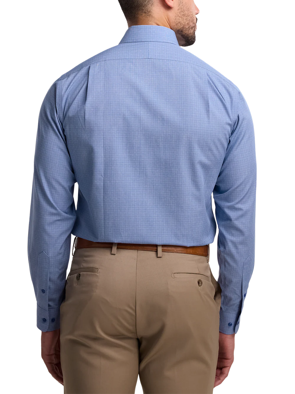 Non-Iron Cotton Solid Dress Shirt With Contrast Trim - Blue - Image 5