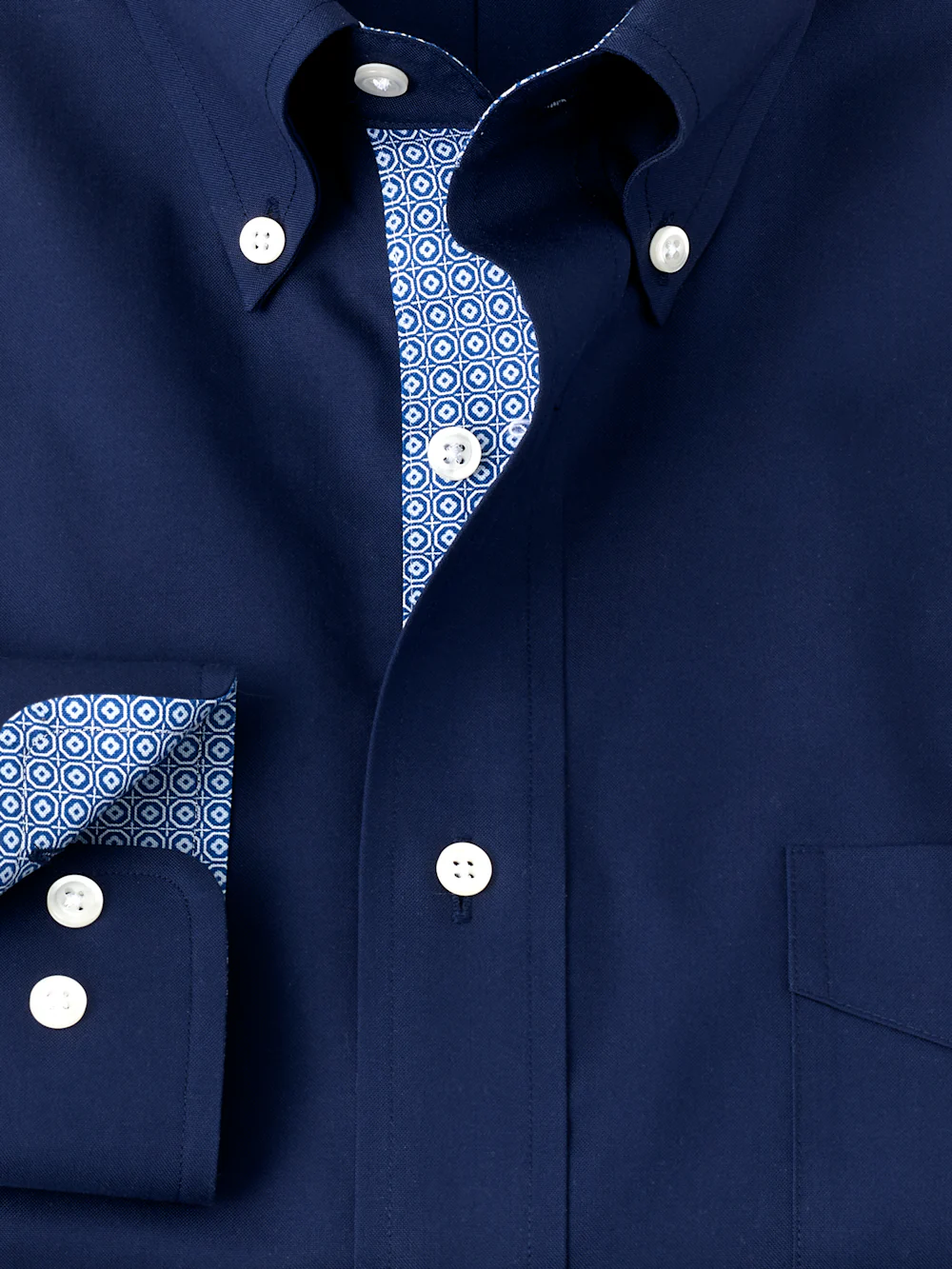 Non-Iron Cotton Solid Dress Shirt With Contrast Trim - Navy - Image 6