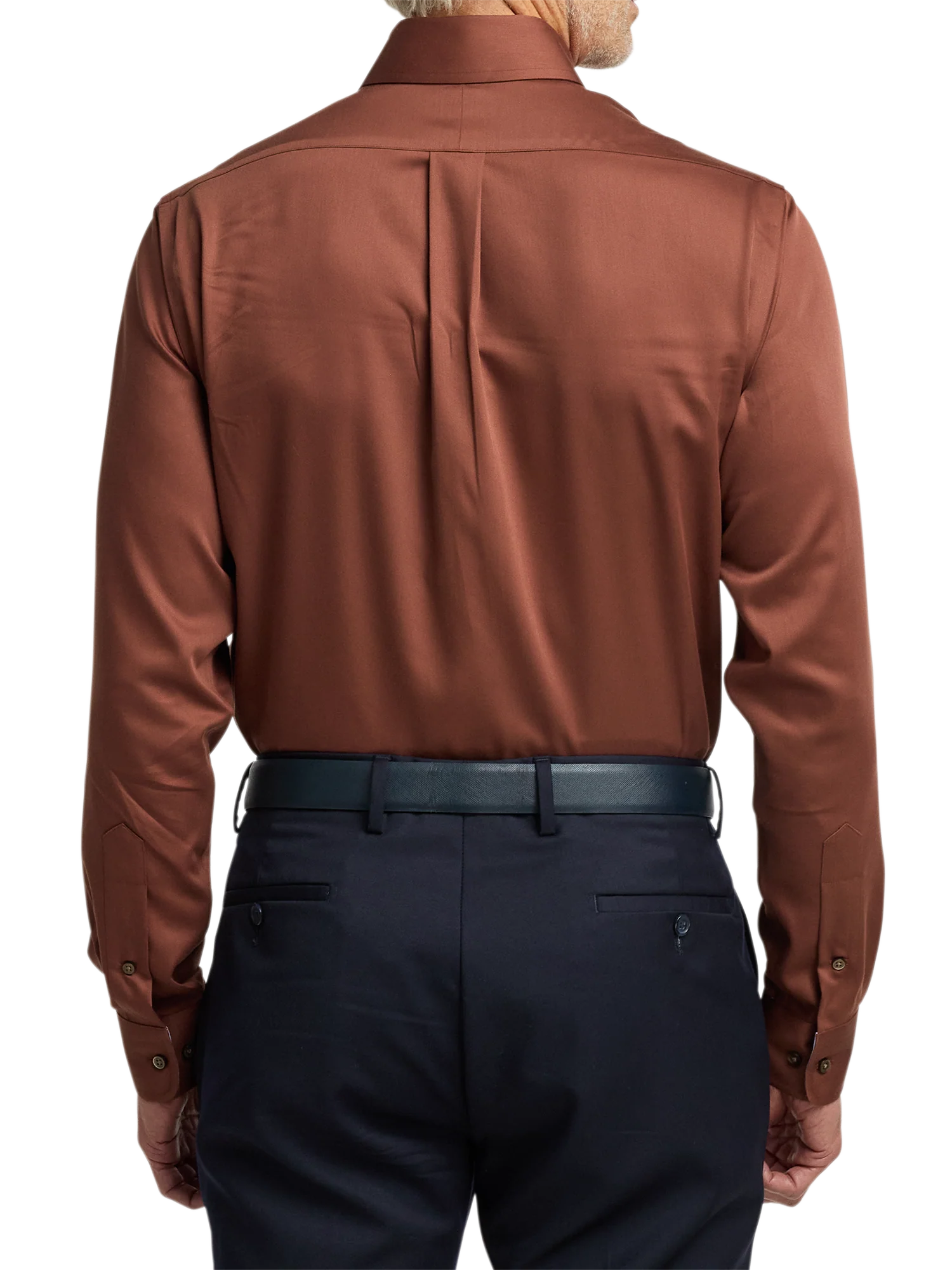 Non-Iron Cotton Solid Dress Shirt With Contrast Trim - Brown - Image 5
