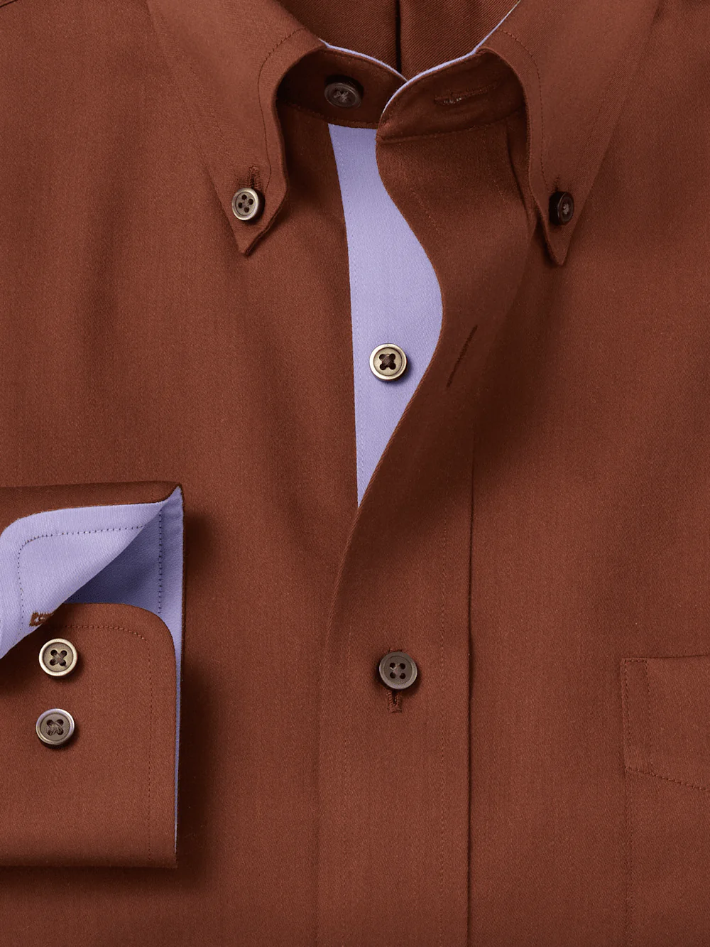 Non-Iron Cotton Solid Dress Shirt With Contrast Trim - Brown - Image 6