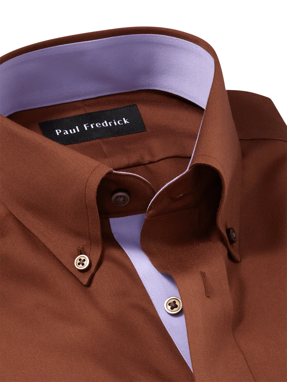 Non-Iron Cotton Solid Dress Shirt With Contrast Trim - Brown - Image 7