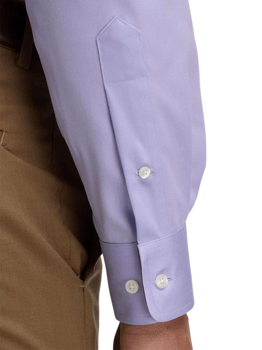 Non-Iron Cotton Solid Dress Shirt With Contrast Trim - Lavender - Image 4