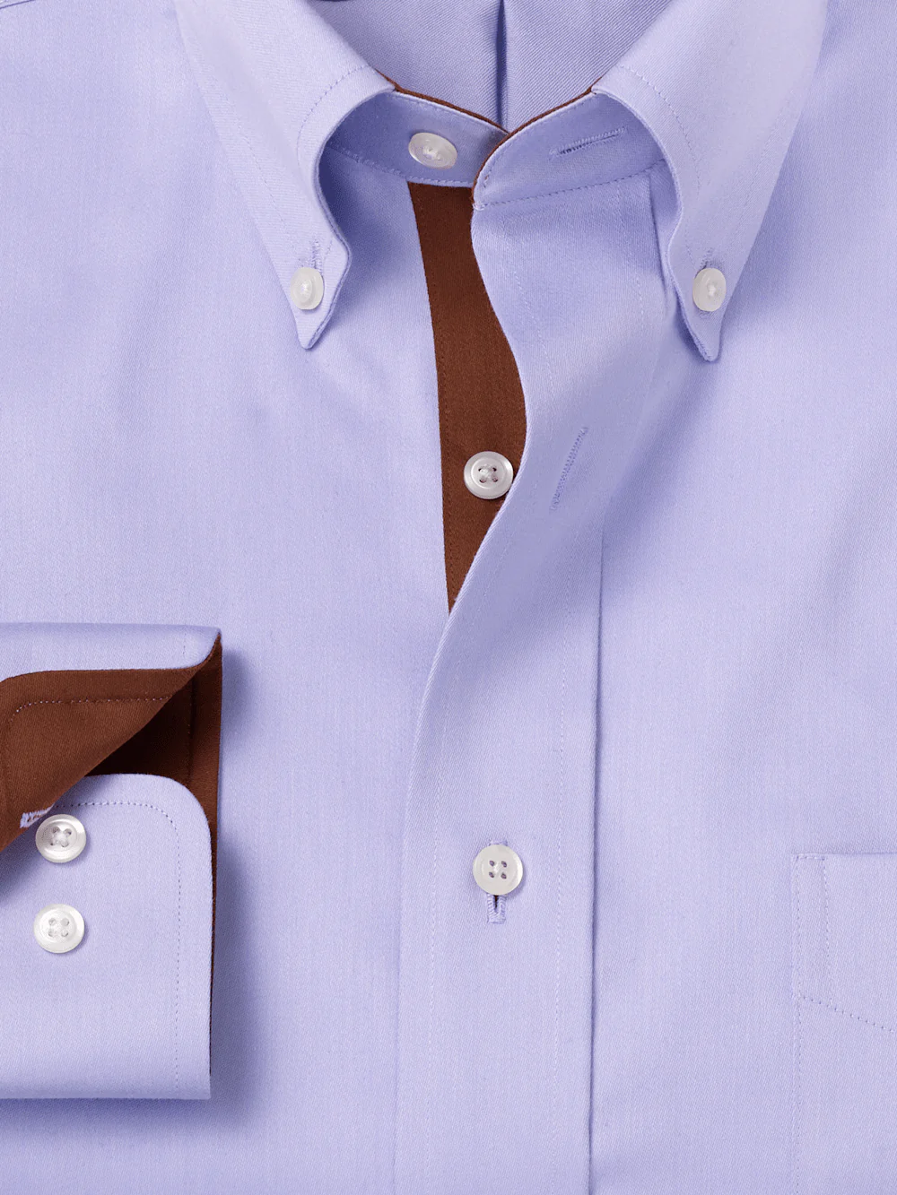 Non-Iron Cotton Solid Dress Shirt With Contrast Trim - Lavender - Image 6